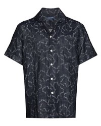 Camicia a maniche corte di lino stampata blu scuro di Frescobol Carioca