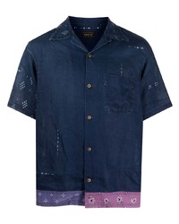 Camicia a maniche corte di lino stampata blu scuro di KAPITAL