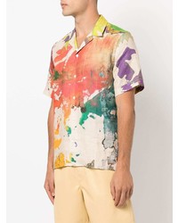 Camicia a maniche corte di lino stampata multicolore di Vilebrequin