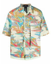 Camicia a maniche corte di lino stampata multicolore di Stone Island Shadow Project