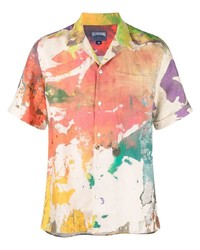Camicia a maniche corte di lino stampata multicolore di Vilebrequin