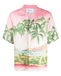 Camicia a maniche corte di lino stampata rosa di Casablanca