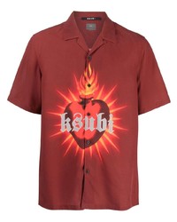 Camicia a maniche corte di lino stampata rossa di Ksubi