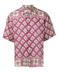 Camicia a maniche corte di lino stampata viola melanzana di Etro