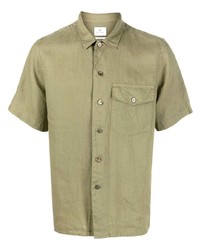 Camicia a maniche corte di lino verde oliva di PS Paul Smith