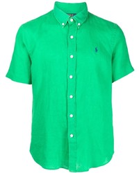 Camicia a maniche corte di lino verde di Polo Ralph Lauren