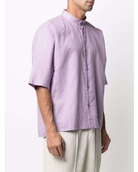 Camicia a maniche corte di lino viola chiaro di Homme Plissé Issey Miyake