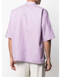 Camicia a maniche corte di lino viola chiaro di Homme Plissé Issey Miyake