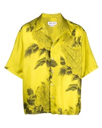 Camicia a maniche corte di seta a fiori lime