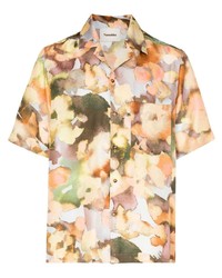 Camicia a maniche corte di seta a fiori multicolore di Nanushka