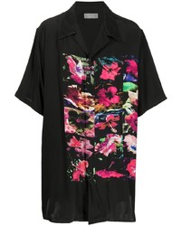 Camicia a maniche corte di seta a fiori nera di Yohji Yamamoto