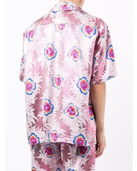 Camicia a maniche corte di seta a fiori rosa di Edward Crutchley