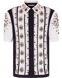 Camicia a maniche corte di seta a righe verticali bianca e nera di Dolce & Gabbana