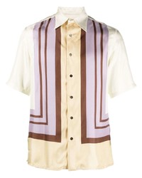 Camicia a maniche corte di seta a righe verticali multicolore di 73 London