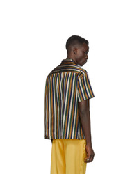 Camicia a maniche corte di seta a righe verticali multicolore di Bode