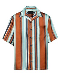 Camicia a maniche corte di seta a righe verticali multicolore di Prada