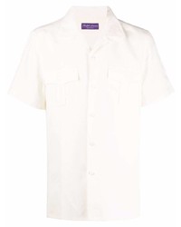 Camicia a maniche corte di seta bianca di Ralph Lauren Purple Label