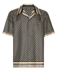 Camicia a maniche corte di seta geometrica nera di Dolce & Gabbana