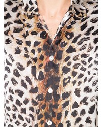 Camicia a maniche corte di seta leopardata beige di Endless Joy