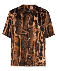 Camicia a maniche corte di seta leopardata marrone di Edward Crutchley