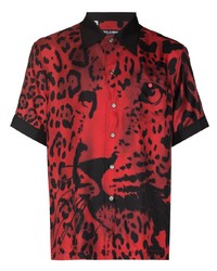 Camicia a maniche corte di seta leopardata rossa