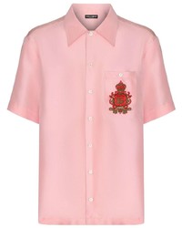 Camicia a maniche corte di seta ricamata rosa di Dolce & Gabbana