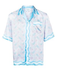 Camicia a maniche corte di seta stampata azzurra di Casablanca