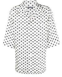 Camicia a maniche corte di seta stampata bianca di Dolce & Gabbana