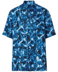 Camicia a maniche corte di seta stampata blu scuro di Burberry
