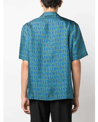 Camicia a maniche corte di seta stampata foglia di tè di Versace