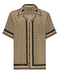 Camicia a maniche corte di seta stampata marrone chiaro di Dolce & Gabbana