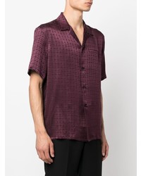 Camicia a maniche corte di seta stampata melanzana scuro di Saint Laurent