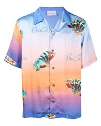 Camicia a maniche corte di seta stampata multicolore di BLUE SKY INN