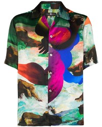 Camicia a maniche corte di seta stampata multicolore di Edward Crutchley