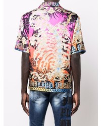 Camicia a maniche corte di seta stampata multicolore di Philipp Plein