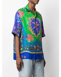 Camicia a maniche corte di seta stampata multicolore di Versace