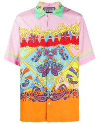 Camicia a maniche corte di seta stampata multicolore di VERSACE JEANS COUTURE