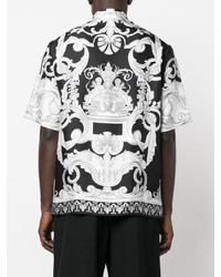 Camicia a maniche corte di seta stampata nera e bianca di Versace