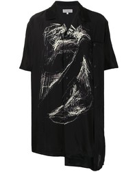 Camicia a maniche corte di seta stampata nera e bianca di Yohji Yamamoto
