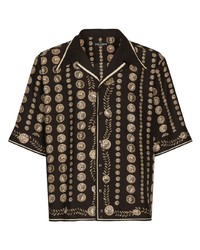 Camicia a maniche corte di seta stampata nera di Dolce & Gabbana