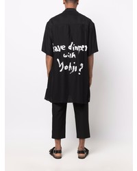 Camicia a maniche corte di seta stampata nera di Yohji Yamamoto