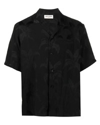 Camicia a maniche corte di seta stampata nera di Saint Laurent
