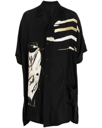 Camicia a maniche corte di seta stampata nera di Yohji Yamamoto
