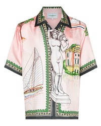 Camicia a maniche corte di seta stampata rosa di Casablanca