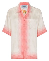 Camicia a maniche corte di seta stampata rosa di Casablanca
