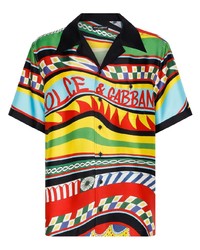 Camicia a maniche corte di seta stampata senape di Dolce & Gabbana