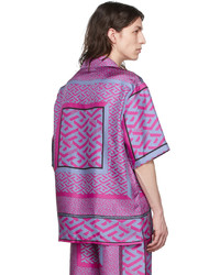 Camicia a maniche corte di seta stampata viola chiaro di Versace