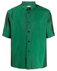 Camicia a maniche corte di seta verde di Saint Laurent