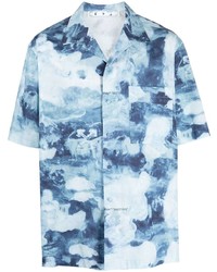 Camicia a maniche corte effetto tie-dye azzurra di Off-White
