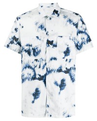 Camicia a maniche corte effetto tie-dye bianca e blu scuro